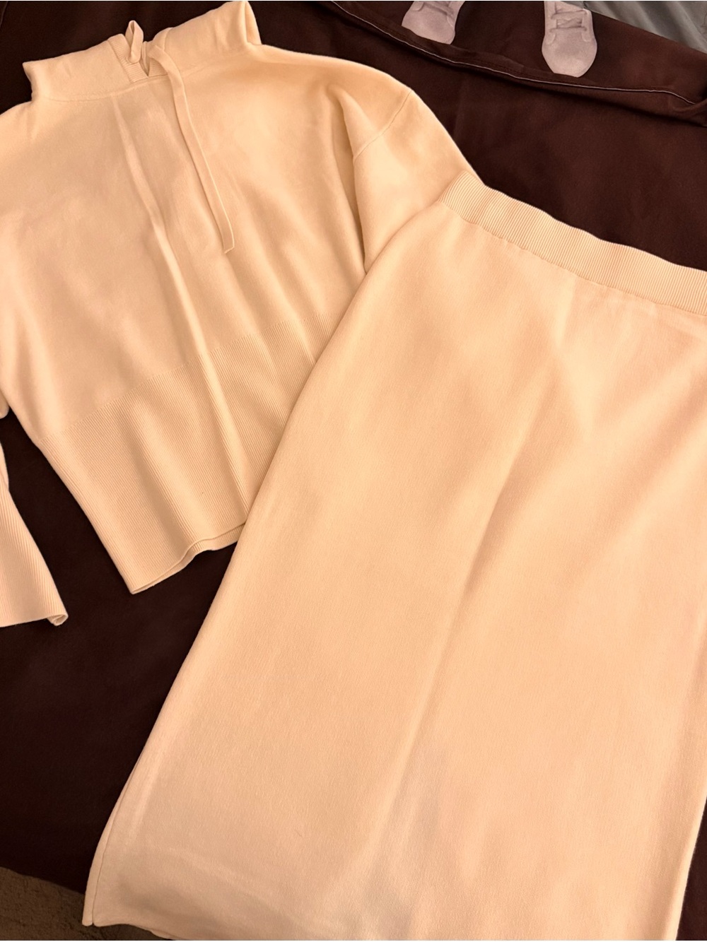Women's Cream Knit Skirt Set — Soft Ribbed Pencil Skirt